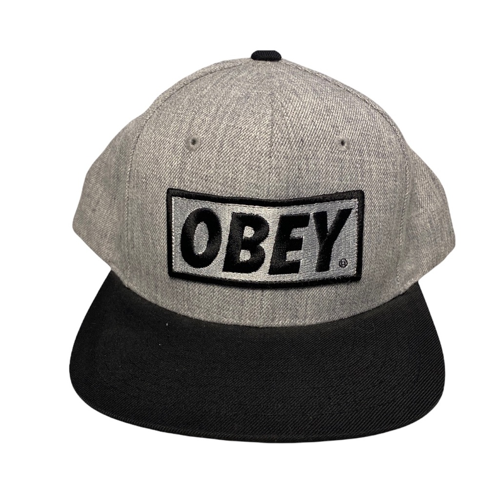 OBEY LOGO HAT BASEBALL SNAPBACK EMBROIDERED GREY & BLACK
